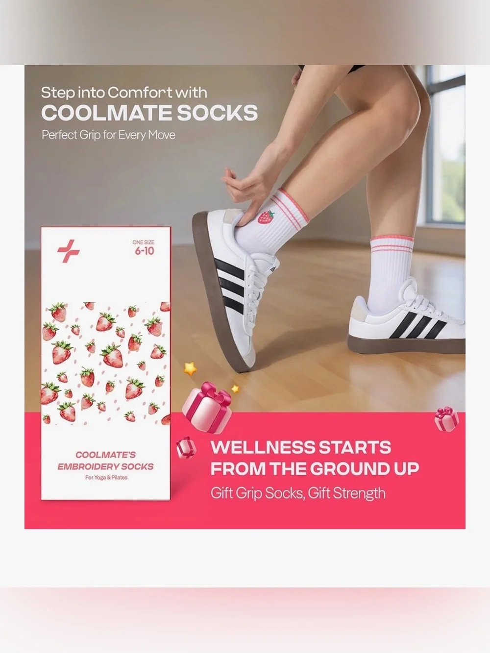 Cool Mates embroidery socks for Yoga & Pilates one size 6-10 New